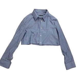 Zara Navy and White Striped Kids Button Down Shirt
